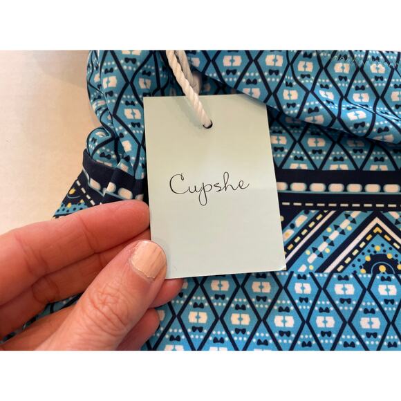 NWT Cupshe Turquoise Blue Boho Geometric Print Halter One-Piece Swimsuit, M - Picture 5 of 10